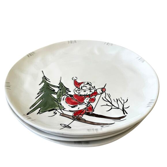 ELI + ANA Whimsy SKIING SANTA Dinner Plate Set of 4 Ceramic Christmas Holiday - Picture 16 of 16